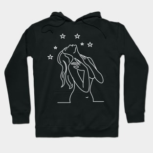 One Line Art Woman with Stars Hoodie